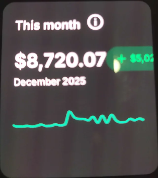 Earnings dashboard: $8,720.07 for December 2025
